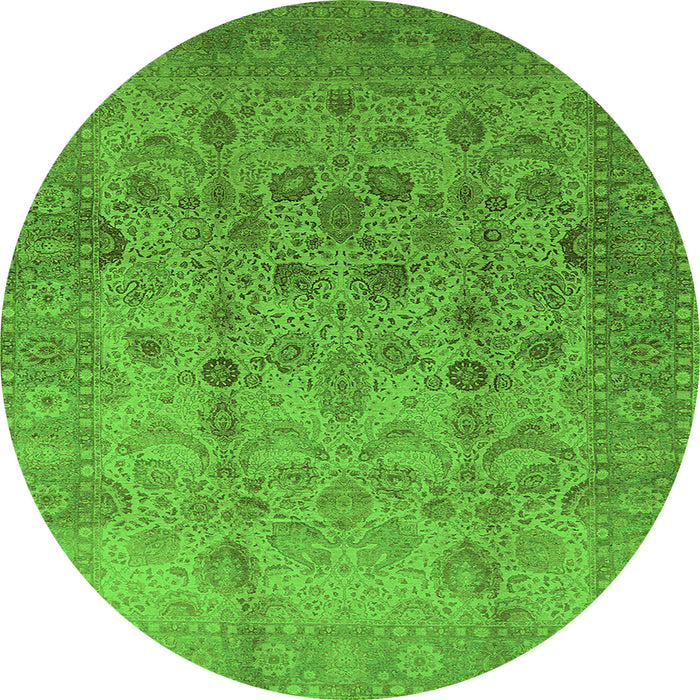 Round Machine Washable Oriental Green Traditional Area Rugs, wshurb633grn