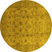 Round Machine Washable Oriental Yellow Traditional Rug, wshurb633yw