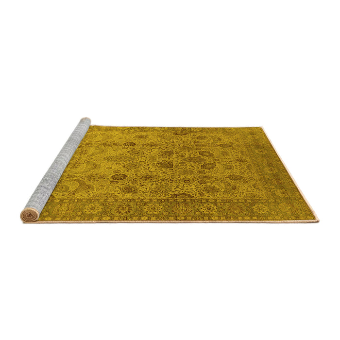 Sideview of Machine Washable Oriental Yellow Traditional Rug, wshurb633yw