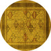 Round Machine Washable Oriental Yellow Industrial Rug, wshurb634yw