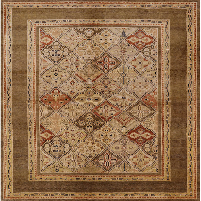 Square Mid-Century Modern Brown Oriental Rug, urb634