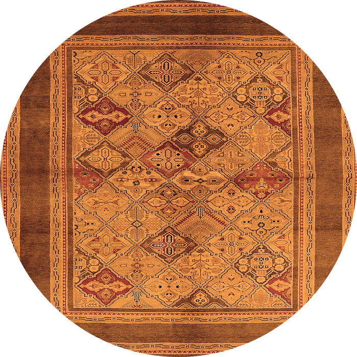 Round Machine Washable Oriental Orange Industrial Area Rugs, wshurb634org