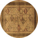 Round Machine Washable Oriental Brown Industrial Rug, wshurb634brn