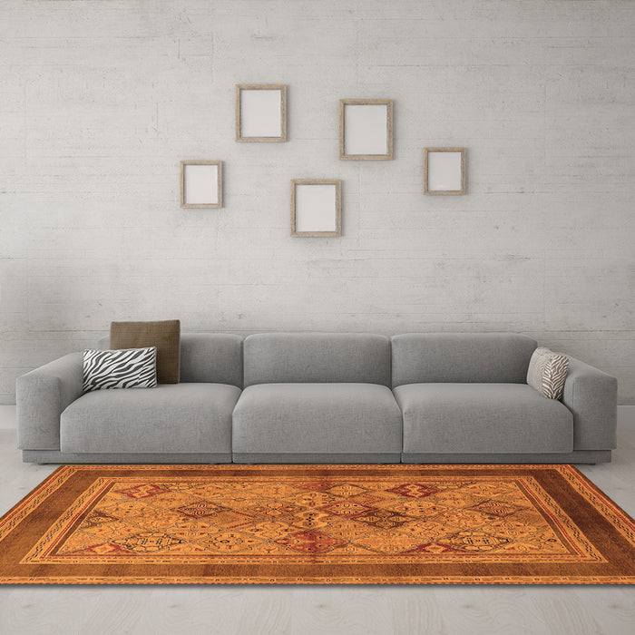 Machine Washable Oriental Orange Industrial Area Rugs in a Living Room, wshurb634org