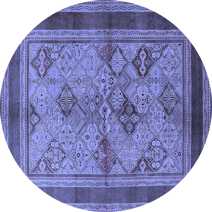 Round Machine Washable Oriental Blue Industrial Rug, wshurb634blu