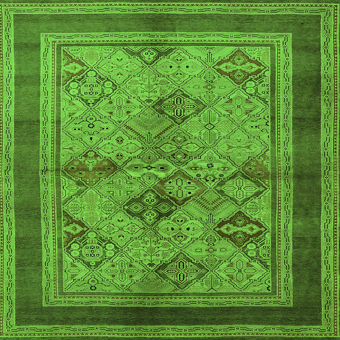 Square Machine Washable Oriental Green Industrial Area Rugs, wshurb634grn