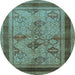 Round Machine Washable Oriental Light Blue Industrial Rug, wshurb634lblu