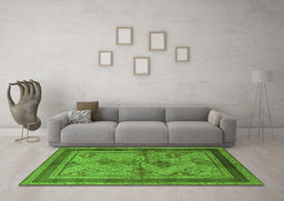 Machine Washable Oriental Green Industrial Area Rugs in a Living Room,, wshurb634grn