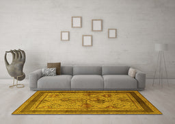 Machine Washable Oriental Yellow Industrial Rug in a Living Room, wshurb634yw