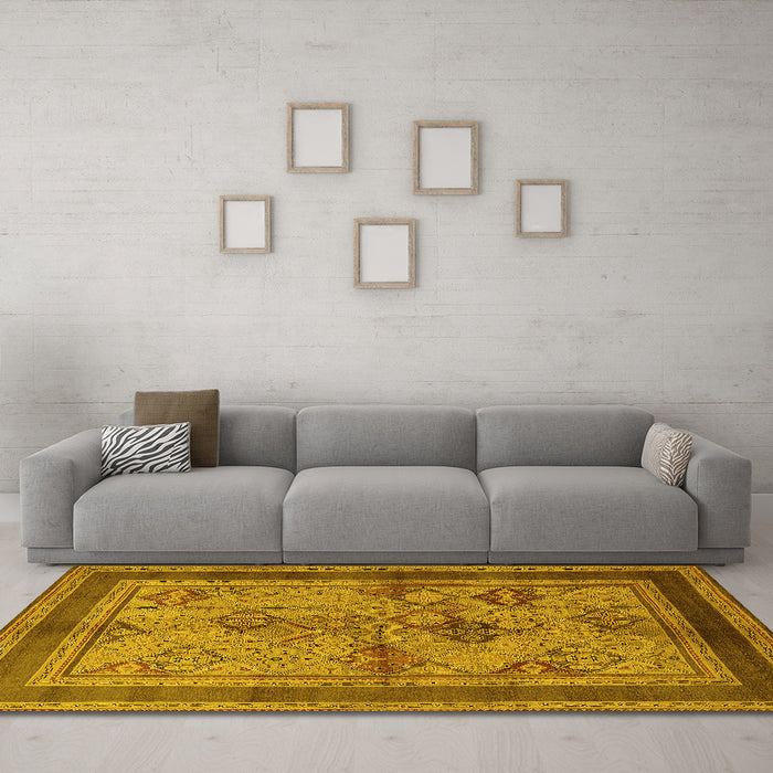 Machine Washable Oriental Yellow Industrial Rug in a Living Room, wshurb634yw