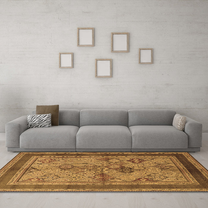 Machine Washable Oriental Brown Industrial Rug in a Living Room,, wshurb634brn