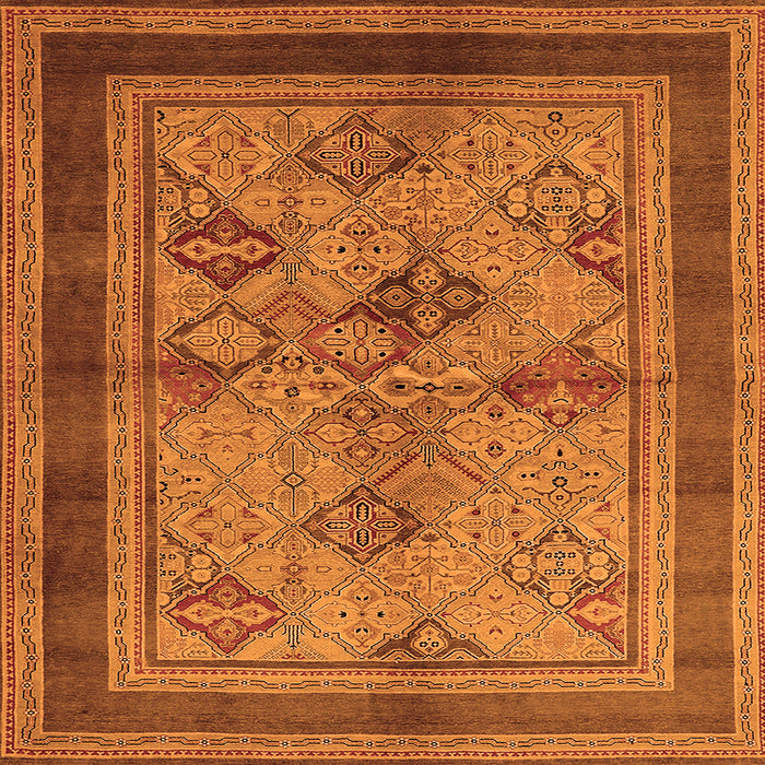 Square Machine Washable Oriental Orange Industrial Area Rugs, wshurb634org
