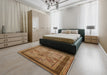 Mid-Century Modern Brown Oriental Rug in a Bedroom, urb634