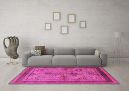 Machine Washable Oriental Pink Industrial Rug in a Living Room, wshurb634pnk