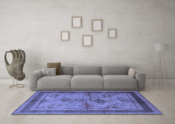 Machine Washable Oriental Blue Industrial Rug in a Living Room, wshurb634blu