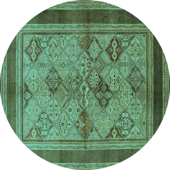 Round Machine Washable Oriental Turquoise Industrial Area Rugs, wshurb634turq