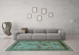 Machine Washable Oriental Light Blue Industrial Rug in a Living Room, wshurb634lblu