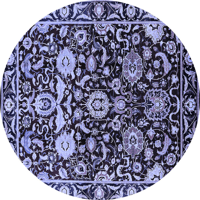 Round Machine Washable Oriental Blue Industrial Rug, wshurb635blu