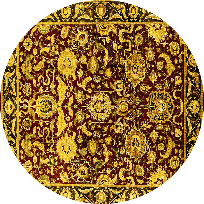 Round Machine Washable Oriental Yellow Industrial Rug, wshurb635yw