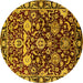 Round Machine Washable Oriental Yellow Industrial Rug, wshurb635yw