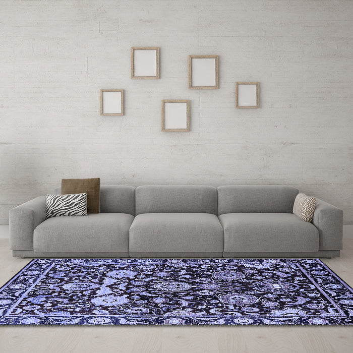 Machine Washable Oriental Blue Industrial Rug in a Living Room, wshurb635blu