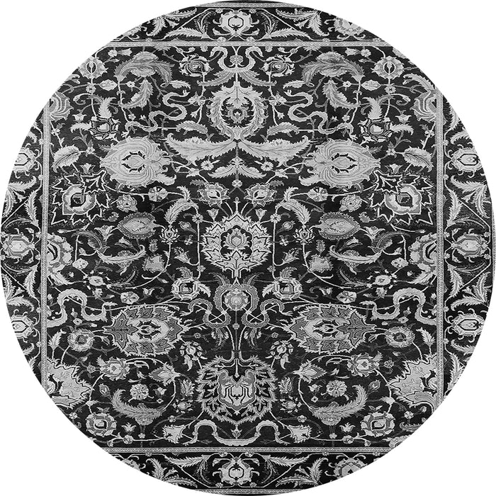 Round Machine Washable Oriental Gray Industrial Rug, wshurb635gry