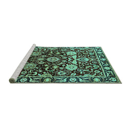 Sideview of Machine Washable Oriental Turquoise Industrial Area Rugs, wshurb635turq