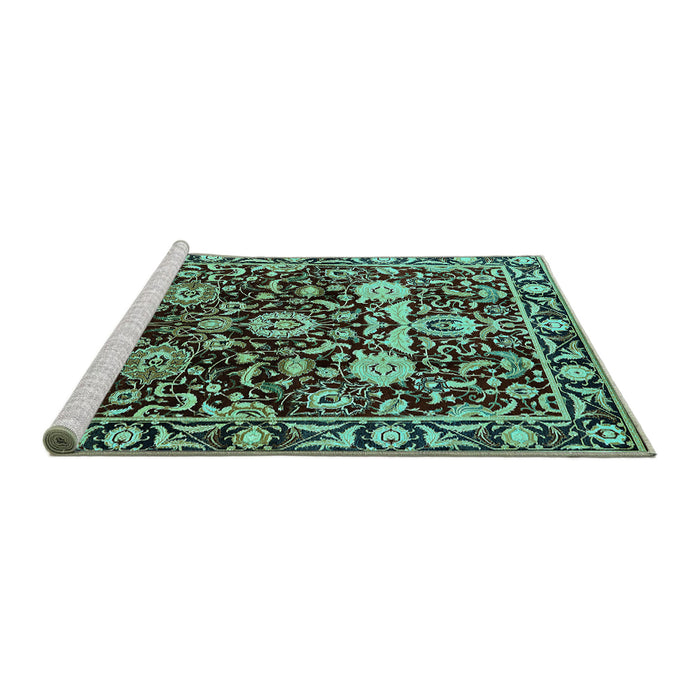 Sideview of Machine Washable Oriental Turquoise Industrial Area Rugs, wshurb635turq