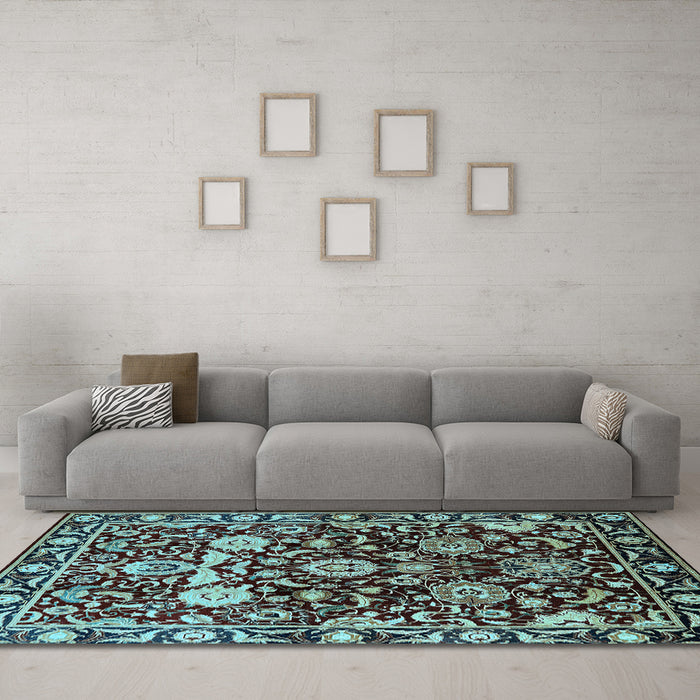 Machine Washable Oriental Light Blue Industrial Rug in a Living Room, wshurb635lblu