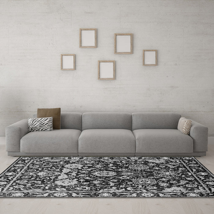 Machine Washable Oriental Gray Industrial Rug in a Living Room,, wshurb635gry