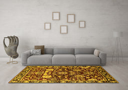 Machine Washable Oriental Yellow Industrial Rug in a Living Room, wshurb635yw