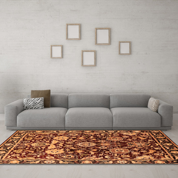 Machine Washable Oriental Orange Industrial Area Rugs in a Living Room, wshurb635org