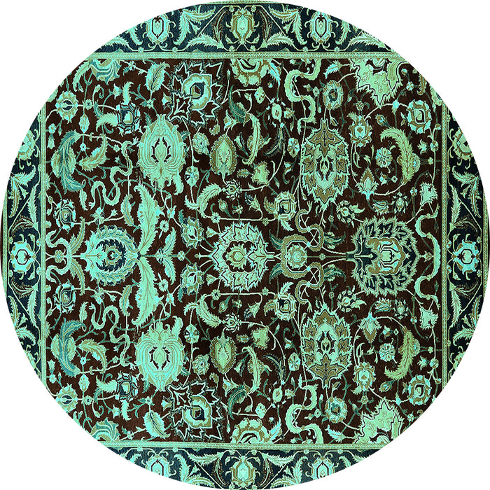 Round Oriental Turquoise Industrial Rug, urb635turq