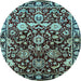 Round Machine Washable Oriental Light Blue Industrial Rug, wshurb635lblu