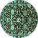 Round Machine Washable Oriental Turquoise Industrial Area Rugs, wshurb635turq