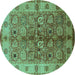 Round Oriental Turquoise Industrial Rug, urb636turq