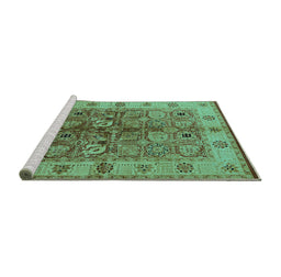 Sideview of Machine Washable Oriental Turquoise Industrial Area Rugs, wshurb636turq