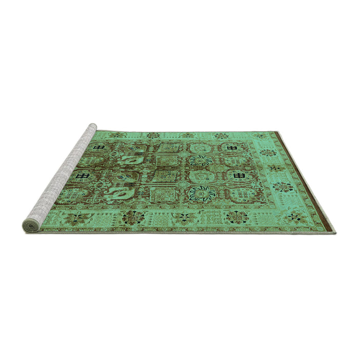 Sideview of Machine Washable Oriental Turquoise Industrial Area Rugs, wshurb636turq