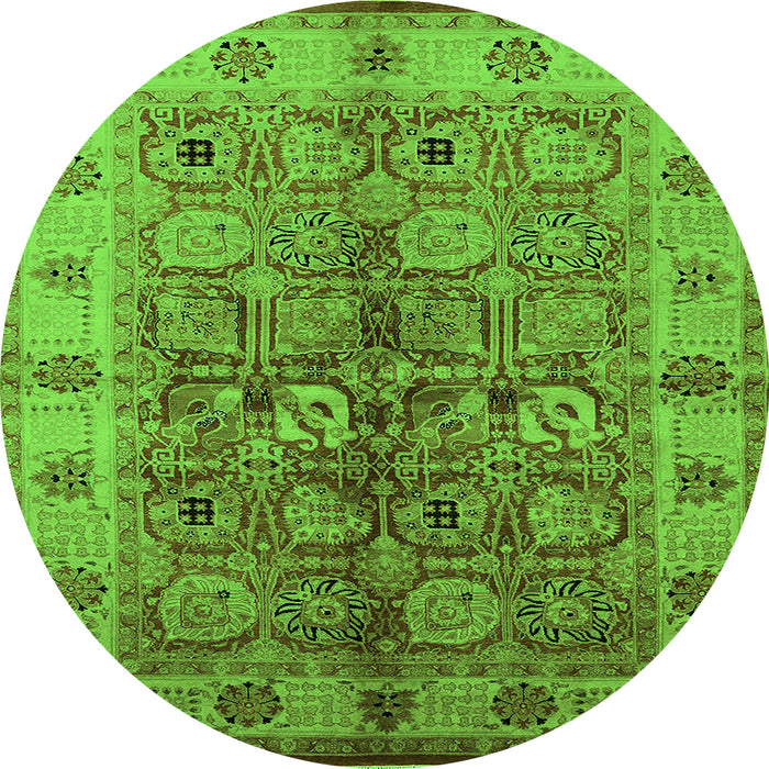 Round Machine Washable Oriental Green Industrial Area Rugs, wshurb636grn