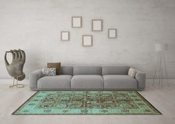 Machine Washable Oriental Light Blue Industrial Rug in a Living Room, wshurb636lblu