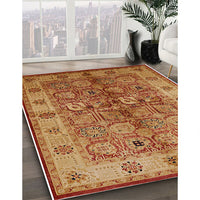 Mid-Century Modern Mahogany Brown Oriental Rug, urb636