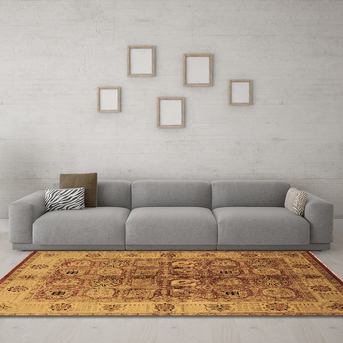 Machine Washable Oriental Brown Industrial Rug in a Living Room,, wshurb636brn