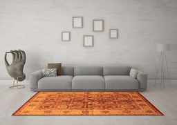 Machine Washable Oriental Orange Industrial Area Rugs in a Living Room, wshurb636org