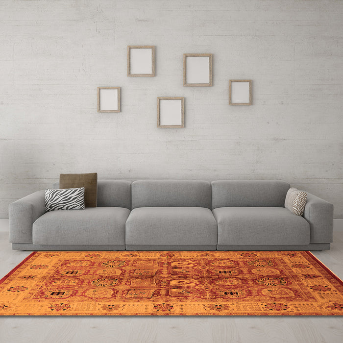 Machine Washable Oriental Orange Industrial Area Rugs in a Living Room, wshurb636org