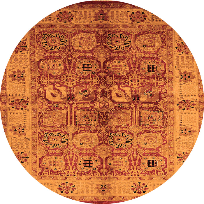 Round Machine Washable Oriental Orange Industrial Area Rugs, wshurb636org