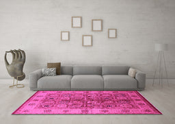 Machine Washable Oriental Pink Industrial Rug in a Living Room, wshurb636pnk