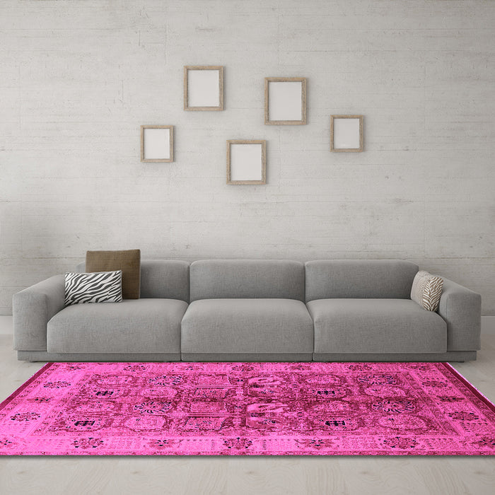 Machine Washable Oriental Pink Industrial Rug in a Living Room, wshurb636pnk