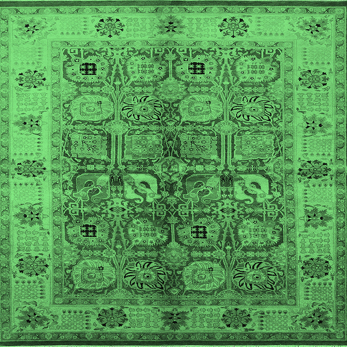 Square Machine Washable Oriental Emerald Green Industrial Area Rugs, wshurb636emgrn