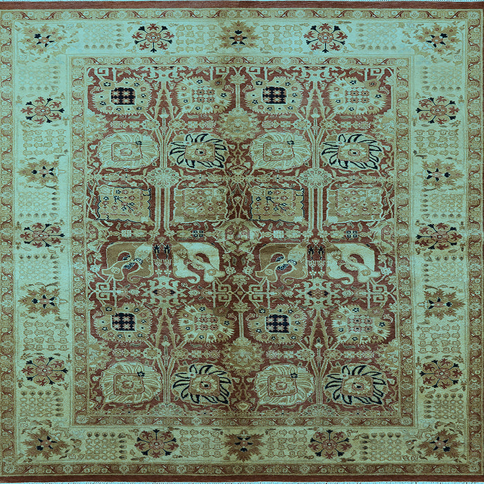 Square Machine Washable Oriental Light Blue Industrial Rug, wshurb636lblu