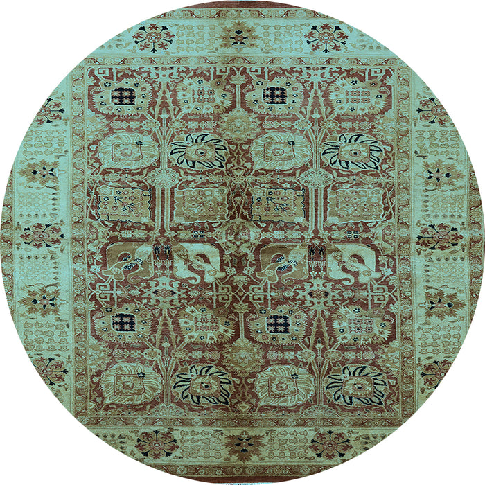 Round Machine Washable Oriental Light Blue Industrial Rug, wshurb636lblu